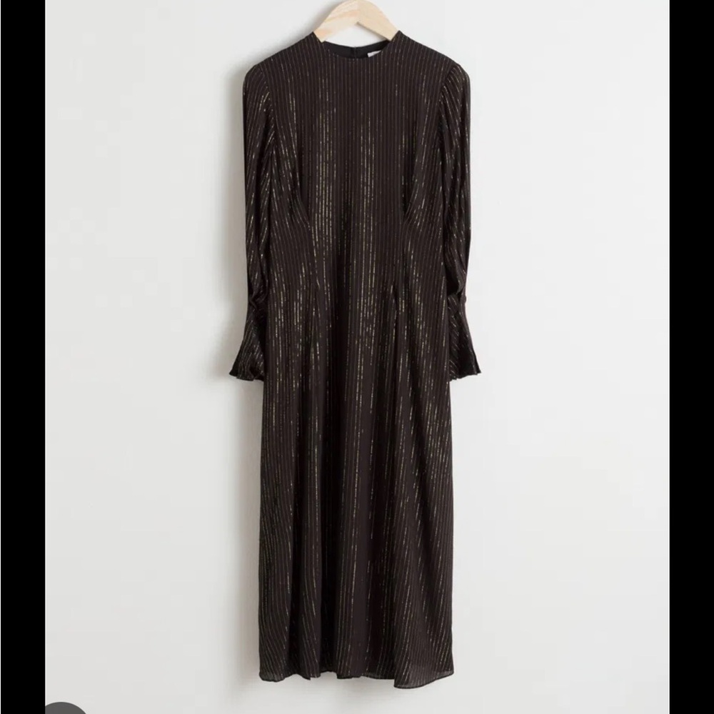 & Other Stories Gold Metallic Stripe long sleeve Maxi Dress Black 2